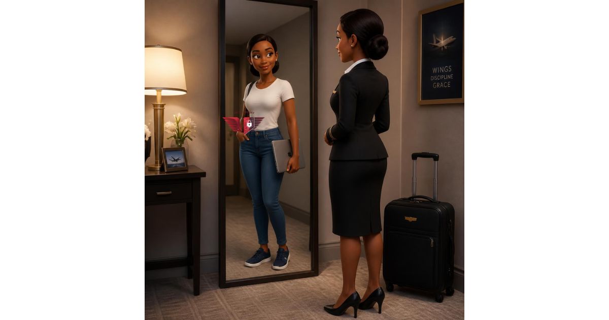 A flight attendant who is imagining herself transitioning into Technology (IT)